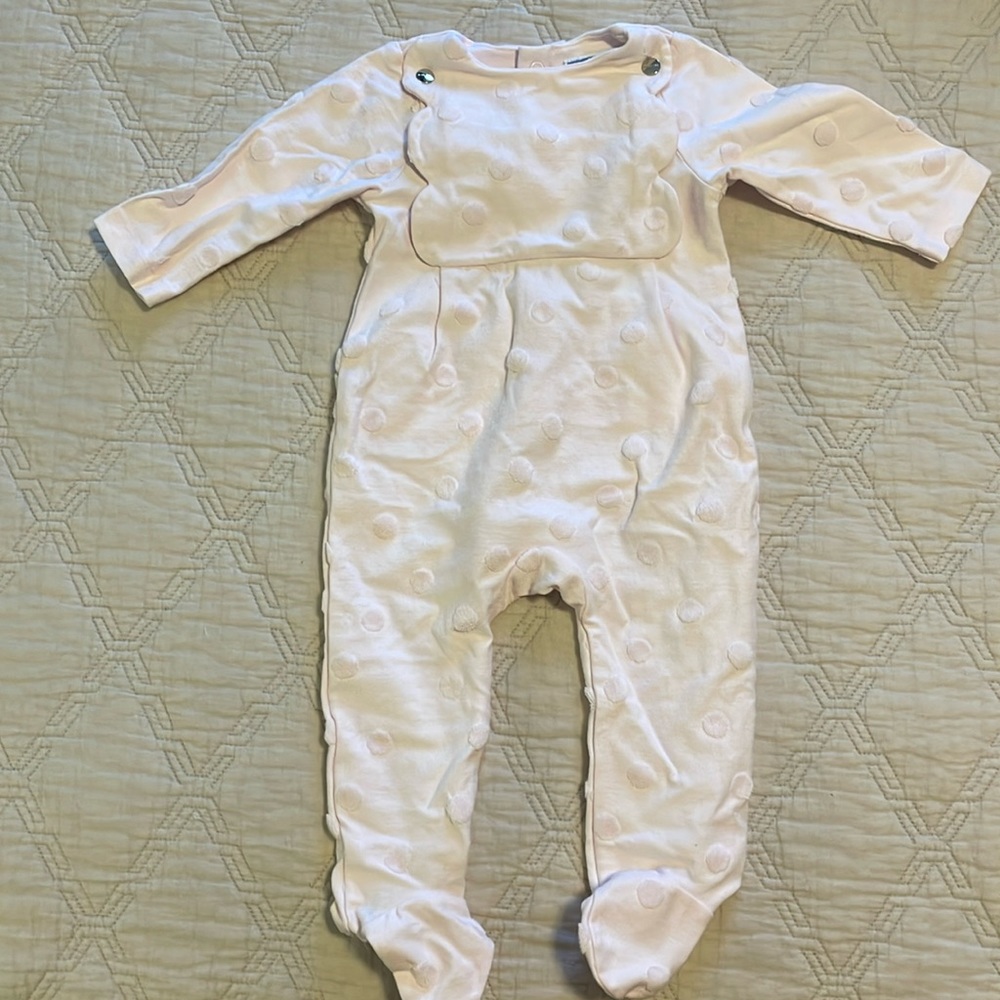 Jacadi sleeper, size 6m, light pink with polka dots